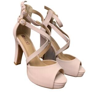 Idifu Womens Size 7 Tan IN4 4" Platform Heel Strappy Open Toe Ankle Strap Shoes